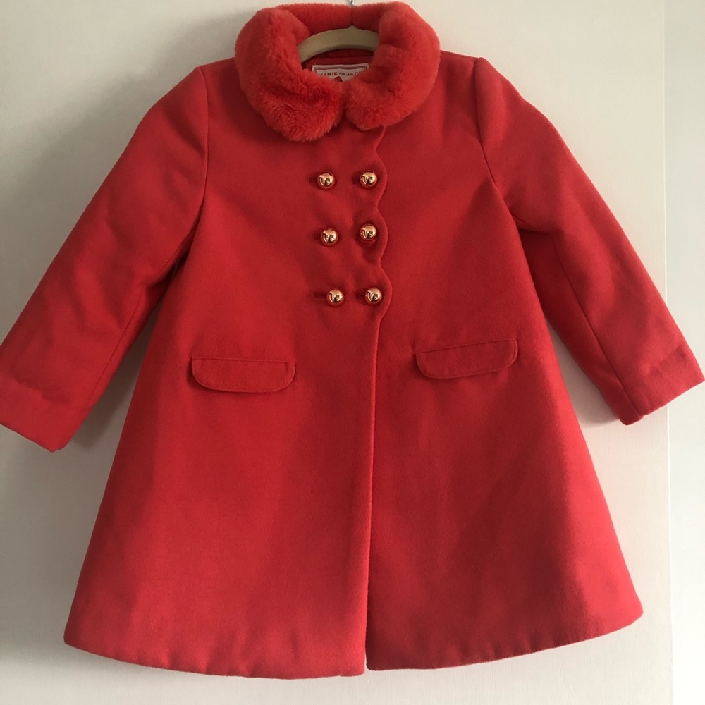 Janie & Jack coral faux fur collar Coat size 3/4